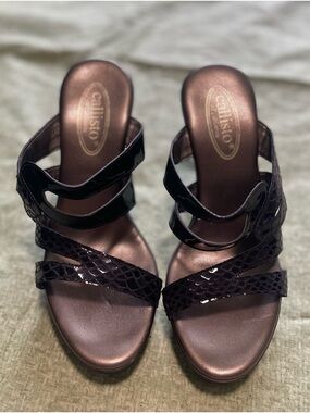 Callisto Black Patent Strappy Mule Sandals